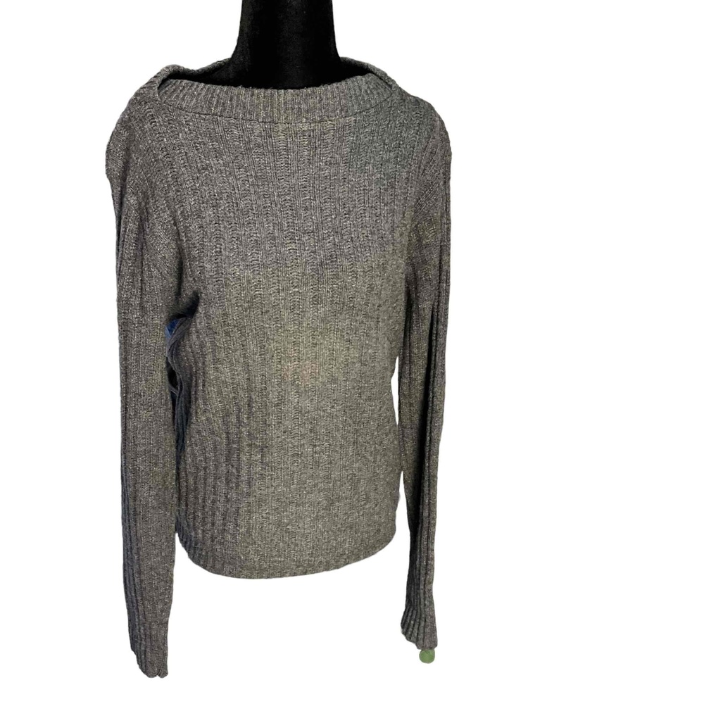 Vintage USA Made Gray Lambs Wool Boatneck Pullover Sweater Womens Size L